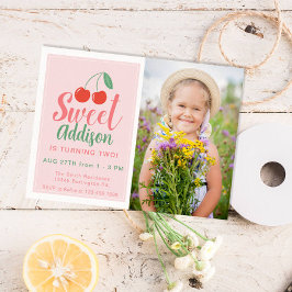 Sweet One Girl Birthday Cherry Summer Foto Einladung