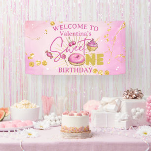 Sweet One Girl's 1st Birthday Pink Gold Desserts Banner
