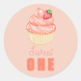Sweet ONE, Girls pink zum ersten Geburtstag Runder Aufkleber