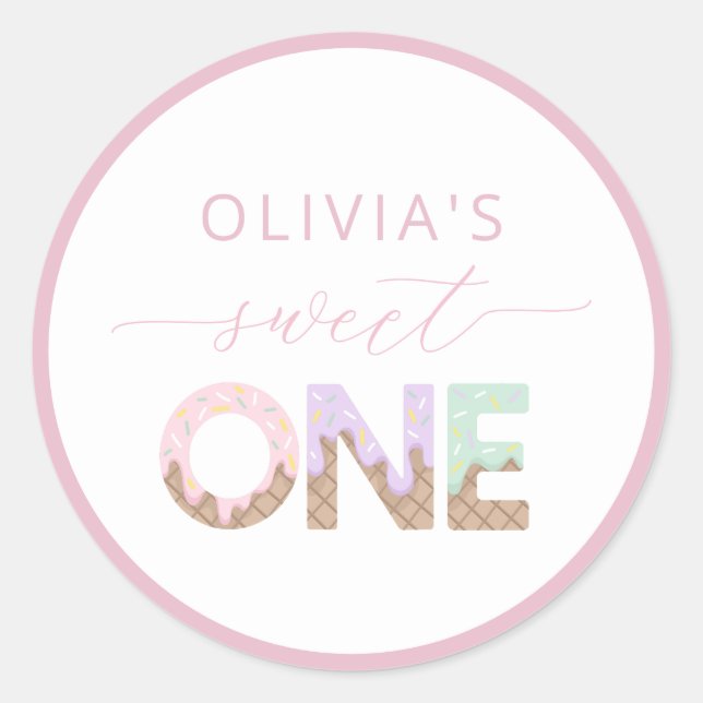 Sweet One Ice Cream Birthday Gefallen Sticker (Vorderseite)
