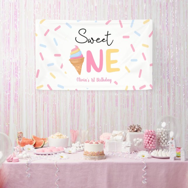 Sweet One Ice Cream First 1st Birthday Party Banner (Party)