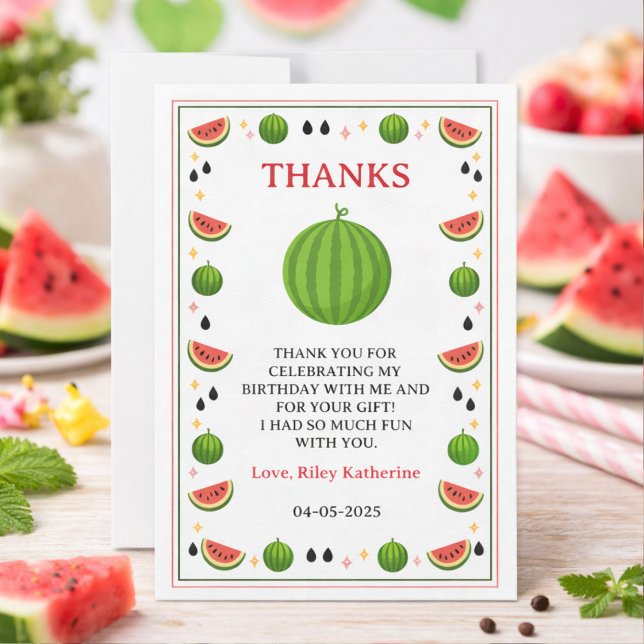 Sweet One in a Melon Watermelon 1st Birthday Party Dankeskarte (Sweet One in a Melon Watermelon 1st Birthday Party Thank You Card
)