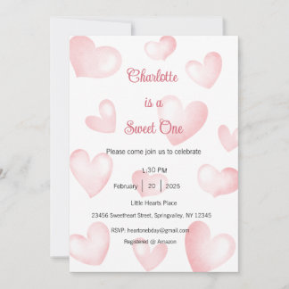 Sweet One Invitation, Sweetheart One Party, Heart Einladung