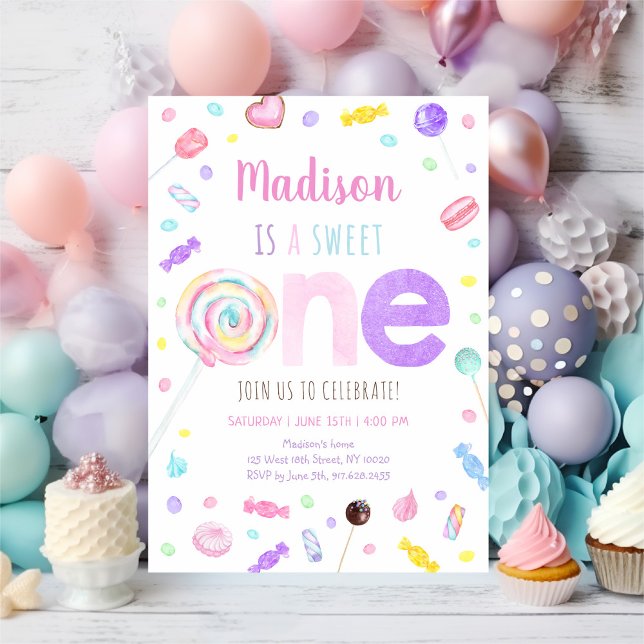 Sweet One Lollipop Candy Erster Geburtstag Einladung (Von Creator hochgeladen)