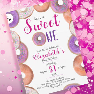 Sweet One Niedlich Donut Pink Girl 1. Geburtstag P Einladung