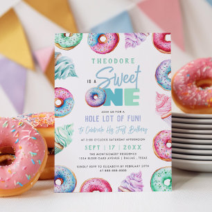 Sweet One Niedlich Doughnut Boy 1. Geburtstag Part Einladung