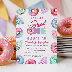 Sweet One Niedlich Doughnut Girl 1. Geburtstag Par Einladung
