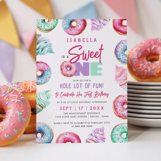 Sweet One Niedlich Doughnut Girl 1. Geburtstag Par Einladung