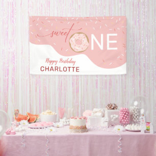 Sweet One Niedlich Pink Girl's 1. Geburtstag Banner
