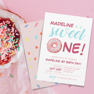 Sweet One Niedlich Watercolor Donut 1. Geburtstag Einladung