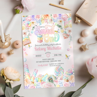 Sweet One Pastel Candy Shoppe Erster Geburtstag Einladung