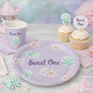 Sweet One Pastel Lollipop First Birthday Paper Pappteller