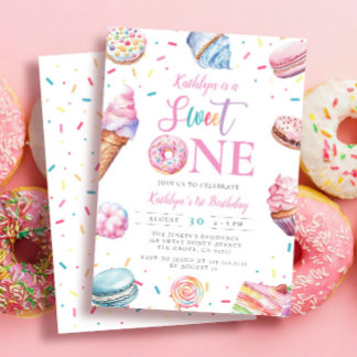 Sweet One Pastel Pink Donut Candy Erster Geburtsta Einladung