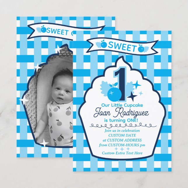 Sweet One Photo Invitations Flat Thank You Card Dankeskarte (Vorne/Hinten)
