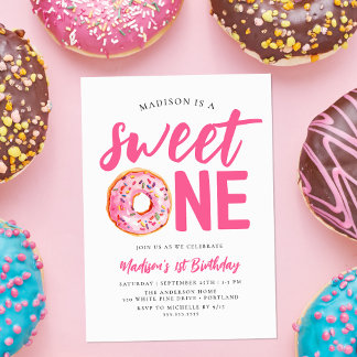 Sweet One Pink Donut 1. Geburtstag Einladung