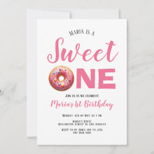 Sweet One Pink Donut 1. Geburtstag Einladung