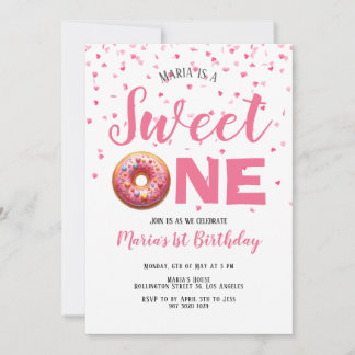 Sweet One Pink Donut Confetti 1. Geburtstag Einladung