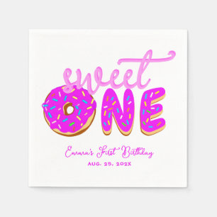 Sweet One Pink Donut Girl Erstgeburt Sprinklen Serviette