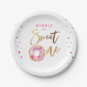 Sweet One Pink Donut Girl's Geburtstagsparty Pappteller