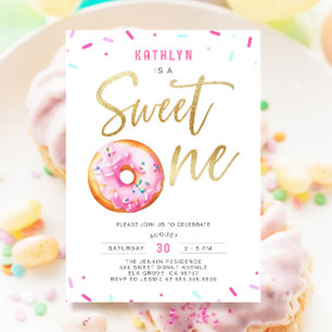 Sweet One Pink Gold Donut Sprinkles Erster Geburts Einladung