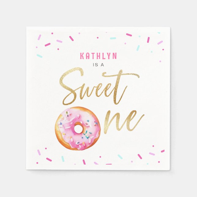 Sweet One Pink Gold Donut Sprinkles Girl Birthday Serviette (Vorderseite)