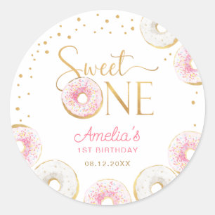 Sweet One Pink Gold Donuts Geburtstag Runder Aufkleber