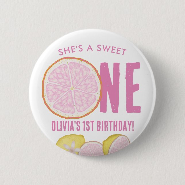 Sweet One Pink Lemon Birthday Party Button (Vorderseite)