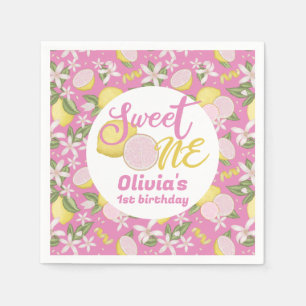 Sweet One Pink Lemon Lemon Birthday Napkins Serviette
