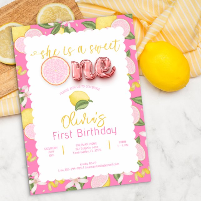 Sweet One Pink Lemonade 1. Geburtstag Einladung (Von Creator hochgeladen)