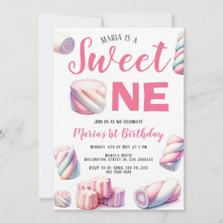 Sweet One Pink Marshmallow 1. Geburtstag Einladung
