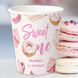 Sweet One Pink Niedlich Donuts Girl 1. Geburtstag Pappbecher