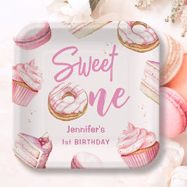 Sweet One Pink Niedlich Donuts Girl 1. Geburtstag Pappteller
