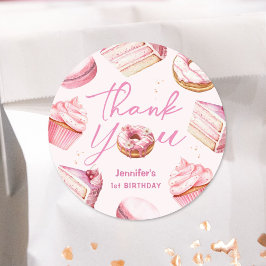 Sweet One Pink Niedlich Donuts Girl 1. Geburtstag Runder Aufkleber