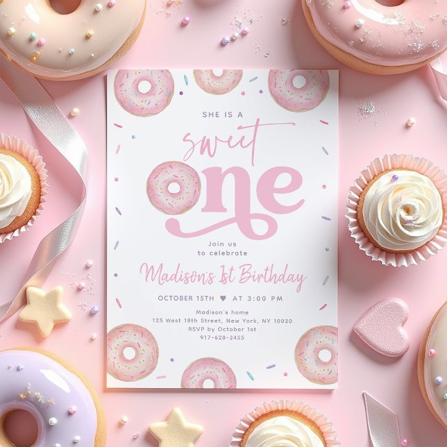 Sweet One Pink Pastel Donut Erster Geburtstag Einladung (Von Creator hochgeladen)
