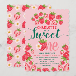 Sweet One Pink Strawberry Niedlich 1. Geburtstag P Einladung