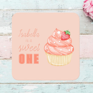 Sweet ONE, pinkfarbene Mädchen erste Geburtstagspa Rechteckiger Pappuntersetzer