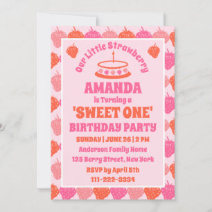 Sweet One: Retro Strawberry erste Geburtstagsparty Einladung