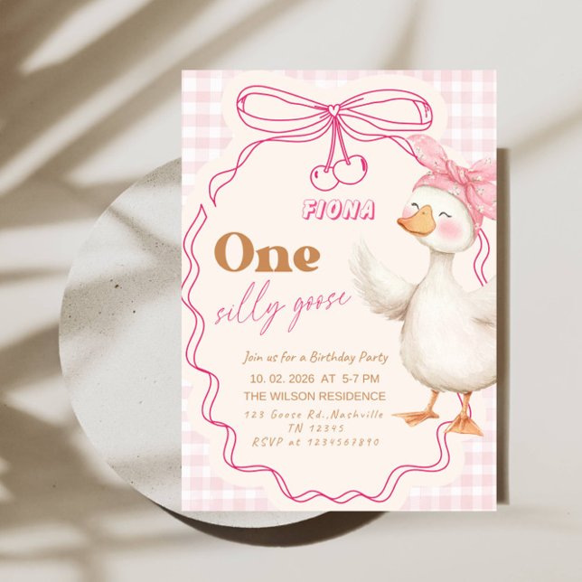Sweet ONE Silly Goose Baby Girl 1st Birthday Party Einladung (Von Creator hochgeladen)