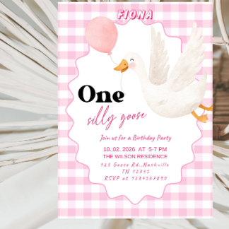Sweet ONE Silly Goose Baby Girl 1st Birthday Party Einladung