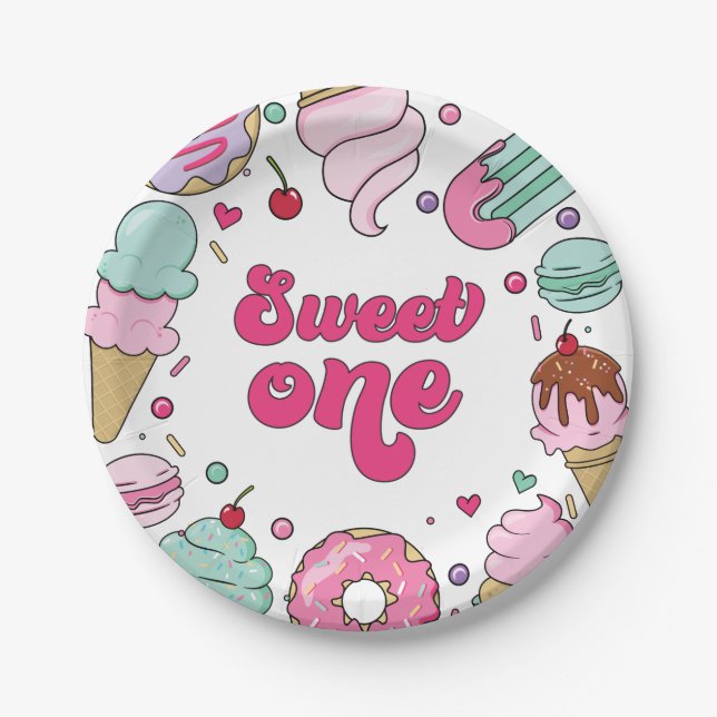 Sweet One Sprinkles Ice Cream and Cake Birthday Pappteller (Vorderseite)