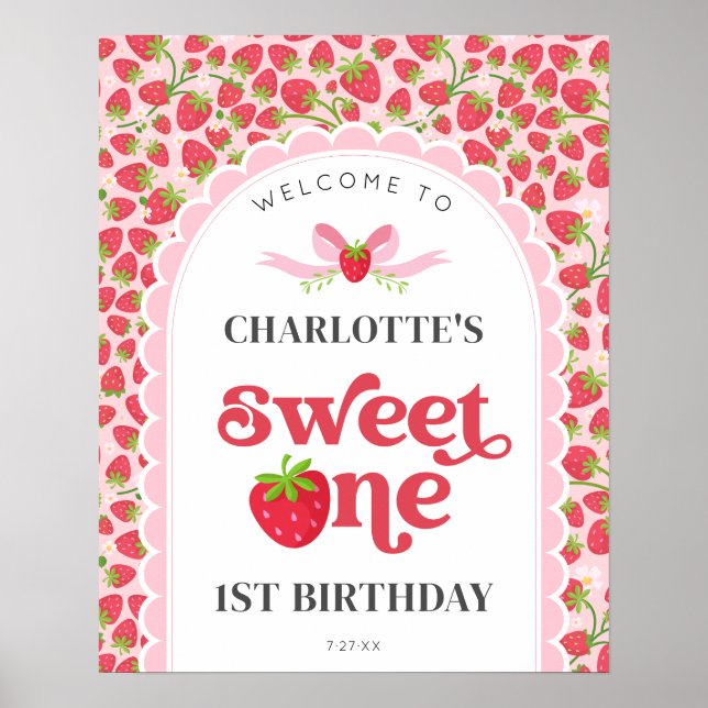 Sweet One Strawberry 1. Geburtstag 16x20 Willkomme Poster (Vorne)