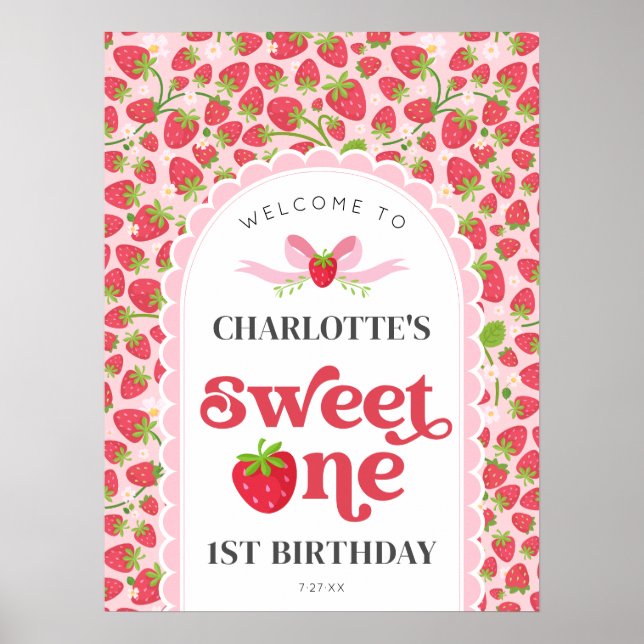 Sweet One Strawberry 1. Geburtstag 18x24 Willkomme Poster (Vorne)