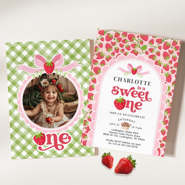 Sweet One Strawberry 1. Geburtstag Einladung (Sweet One Strawberry 1st Birthday Invitation)