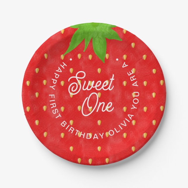 Sweet One Strawberry Birthday Pappteller (Vorderseite)