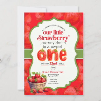 Sweet One Strawberry Einladung zum ersten Geburtst