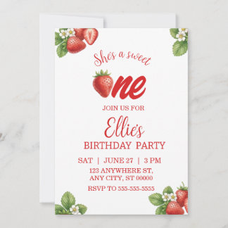Sweet one strawberry first Birthday Invitation Einladung