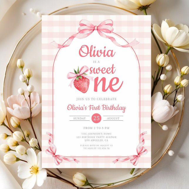 Sweet One Strawberry Girl 1. Geburtstag Einladung (Sweet One Strawberry Girl 1st Birthday Invitation)