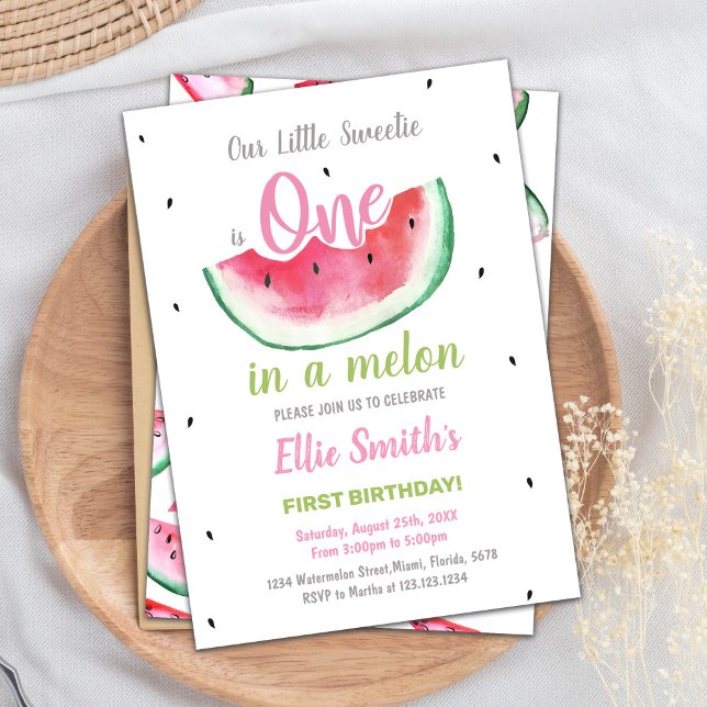Sweet One Summer Party Card für Mädchen Einladung (1st Watermelon Birthday Invitations)