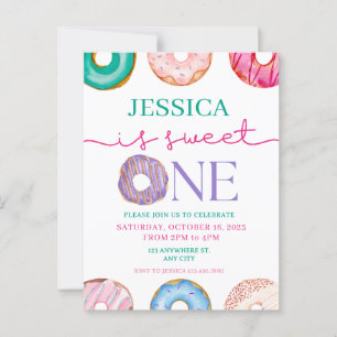 Sweet One Wasserfarben-Donuts 1. Geburtstag  Postkarte