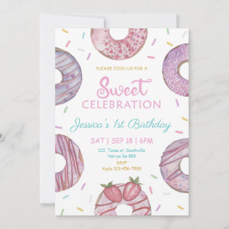 Sweet One Water color niedlich donuts 1. Geburtsta Einladung